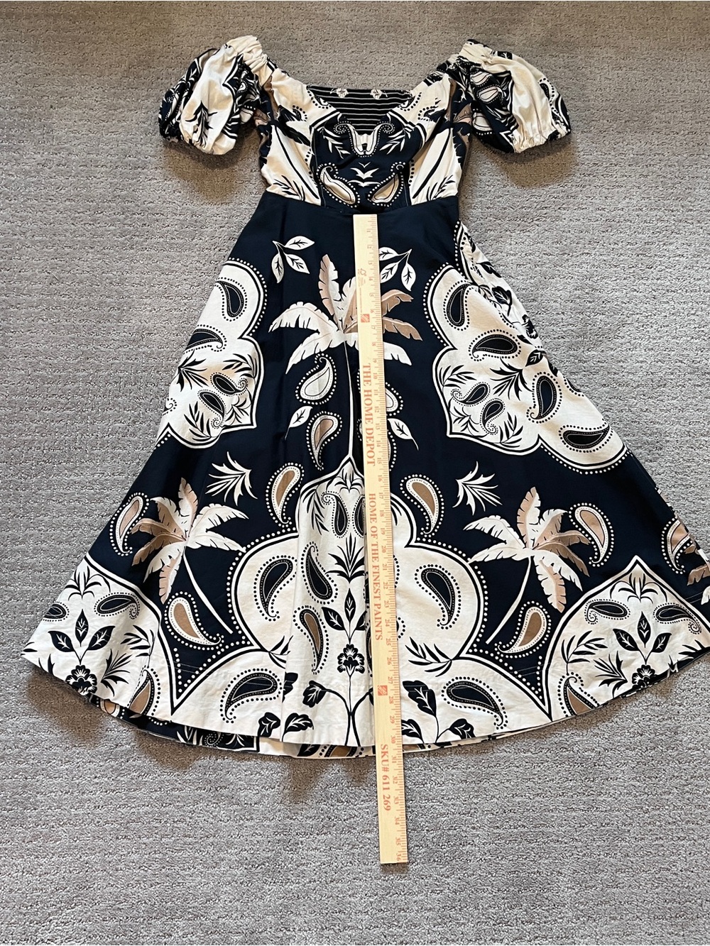 Anthropologie Maeve Navy and Cream Palm Paisley Printed Redort Dress